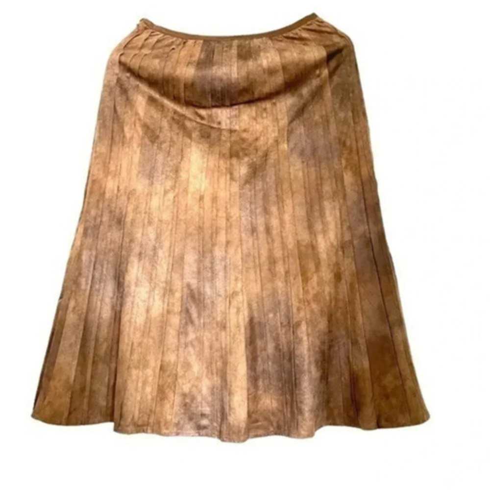 Nic+ Zoe Faux Suede brown midi pleated skirt size 2 Excellent preowned